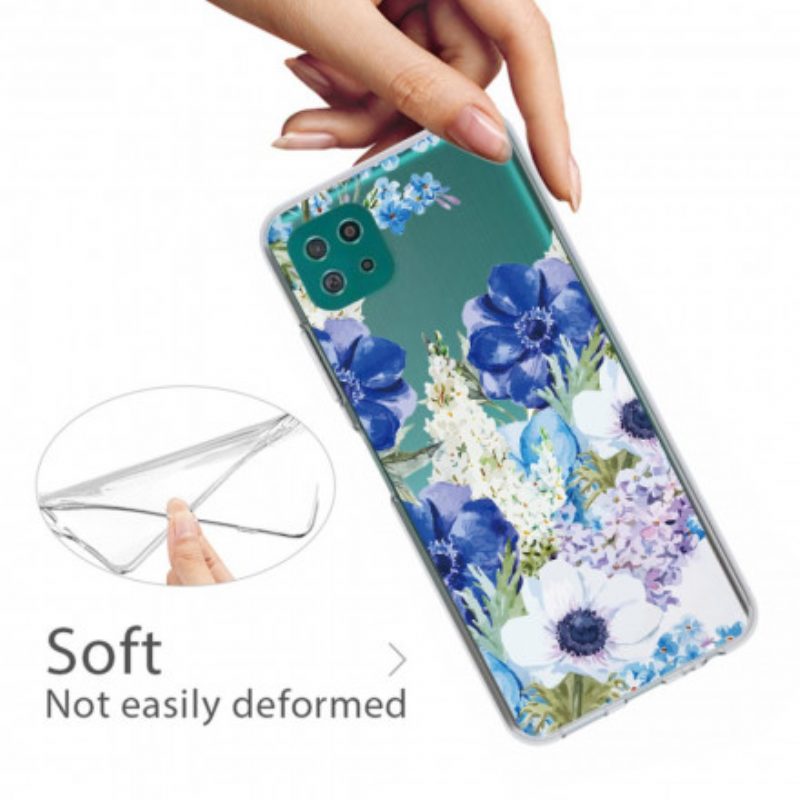 Cover Samsung Galaxy A22 5G Fiori Blu Dell'acquerello Senza Soluzione Di Continuità