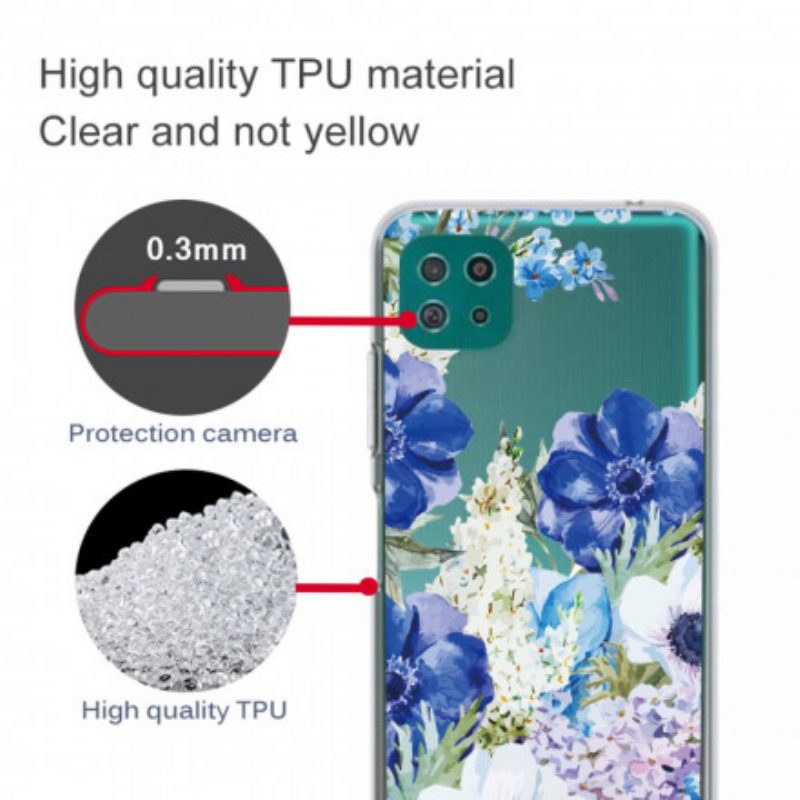 Cover Samsung Galaxy A22 5G Fiori Blu Dell'acquerello Senza Soluzione Di Continuità