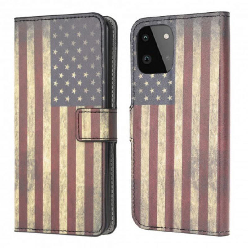 Custodia in pelle Samsung Galaxy A22 5G Bandiera Americana