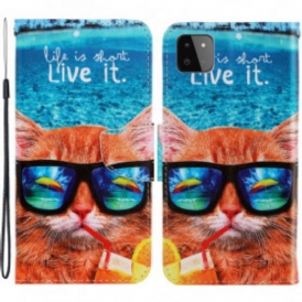 Custodia in pelle Samsung Galaxy A22 5G Cat Live It Strappy