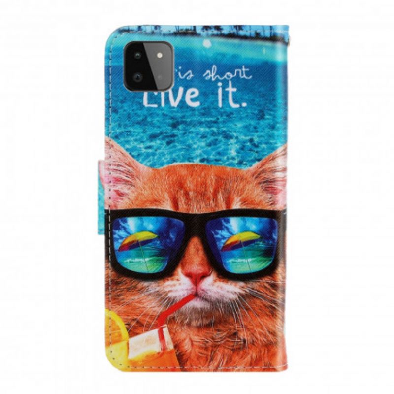 Custodia in pelle Samsung Galaxy A22 5G Cat Live It Strappy