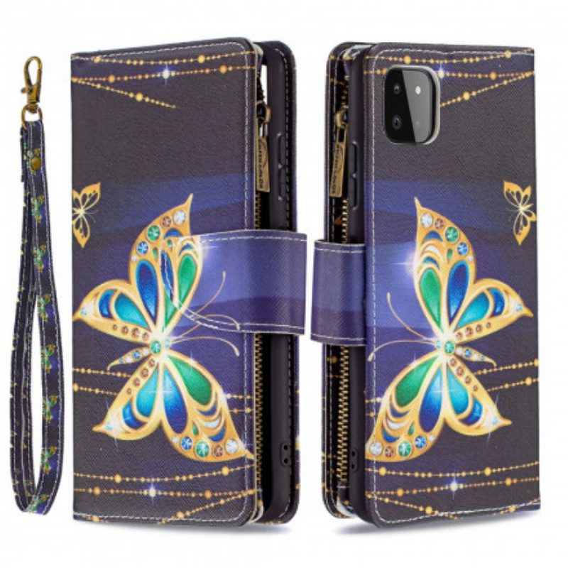 Custodia in pelle Samsung Galaxy A22 5G Custodia Con Zip Butterfly Art