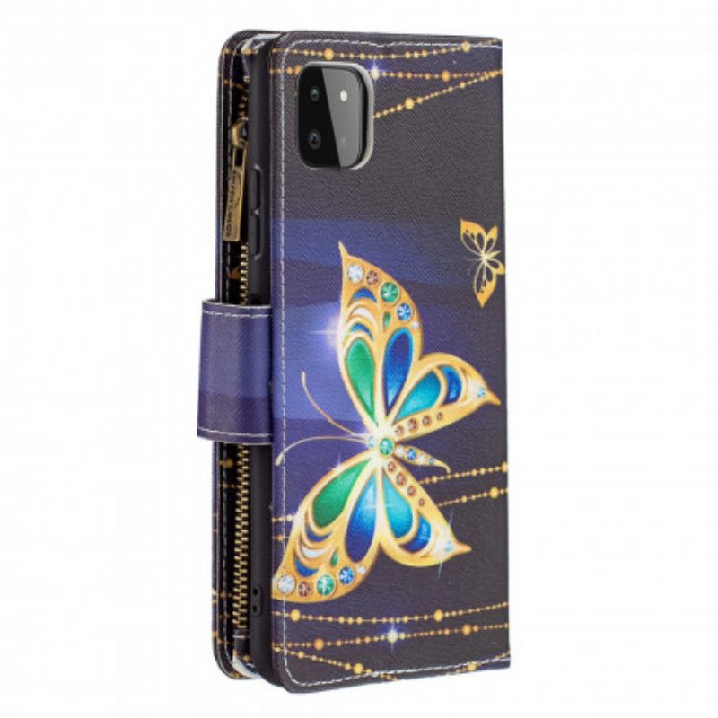 Custodia in pelle Samsung Galaxy A22 5G Custodia Con Zip Butterfly Art