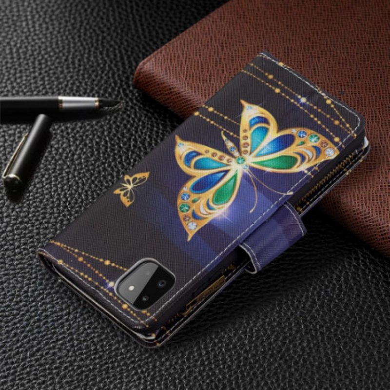 Custodia in pelle Samsung Galaxy A22 5G Custodia Con Zip Butterfly Art