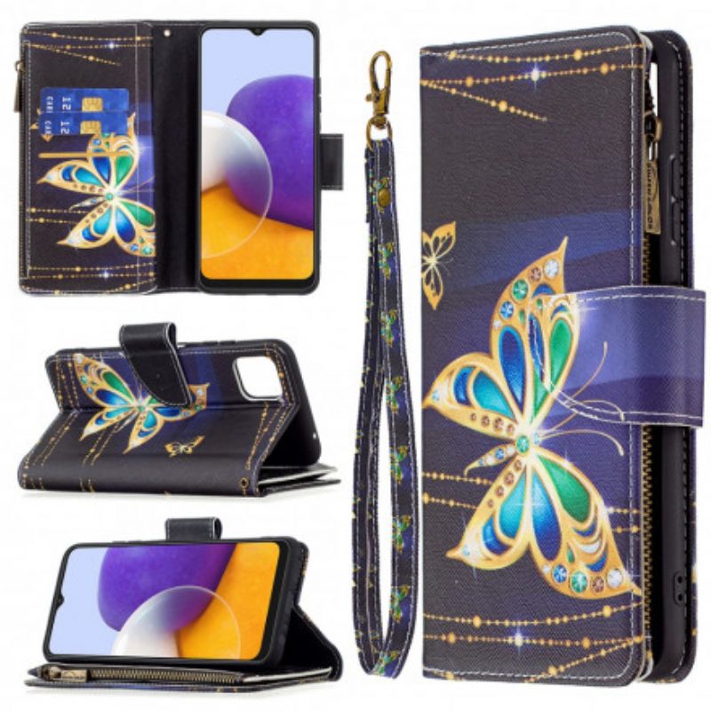 Custodia in pelle Samsung Galaxy A22 5G Custodia Con Zip Butterfly Art