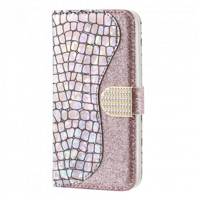 Custodia in pelle Samsung Galaxy A22 5G Diamanti Coccodrillo