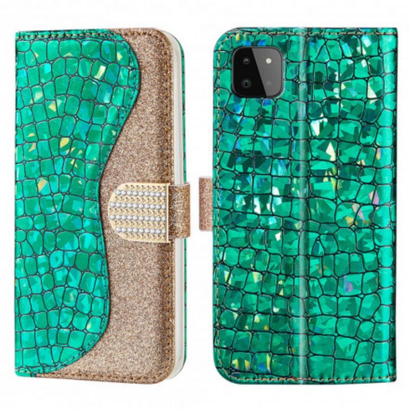 Custodia in pelle Samsung Galaxy A22 5G Diamanti Coccodrillo