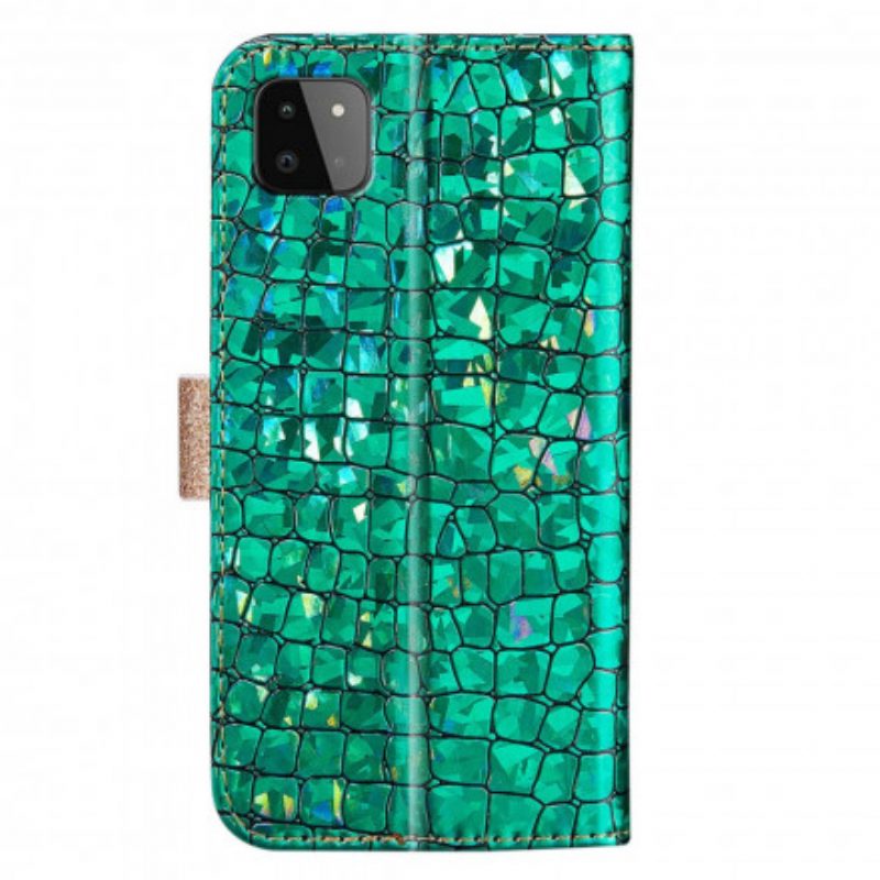 Custodia in pelle Samsung Galaxy A22 5G Diamanti Coccodrillo