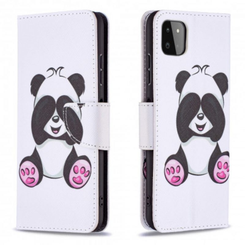 Custodia in pelle Samsung Galaxy A22 5G Divertimento Panda