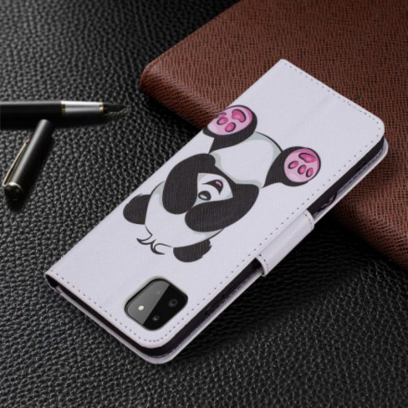 Custodia in pelle Samsung Galaxy A22 5G Divertimento Panda