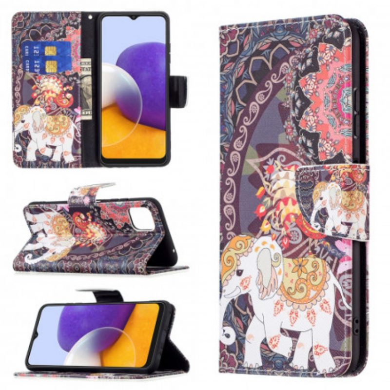 Custodia in pelle Samsung Galaxy A22 5G Elefante Indiano