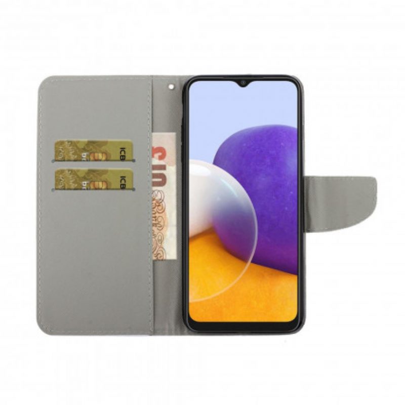 Custodia in pelle Samsung Galaxy A22 5G Farfalla E Loto