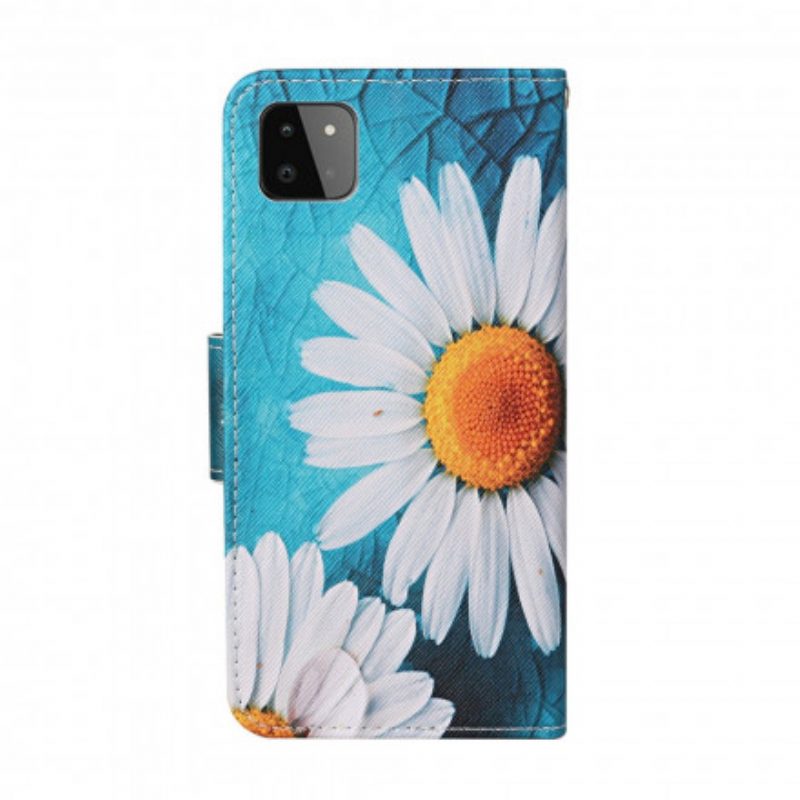 Custodia in pelle Samsung Galaxy A22 5G Fiori Magistrali Con Cinturino