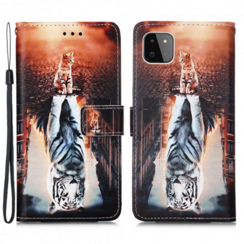 Custodia in pelle Samsung Galaxy A22 5G Gattino