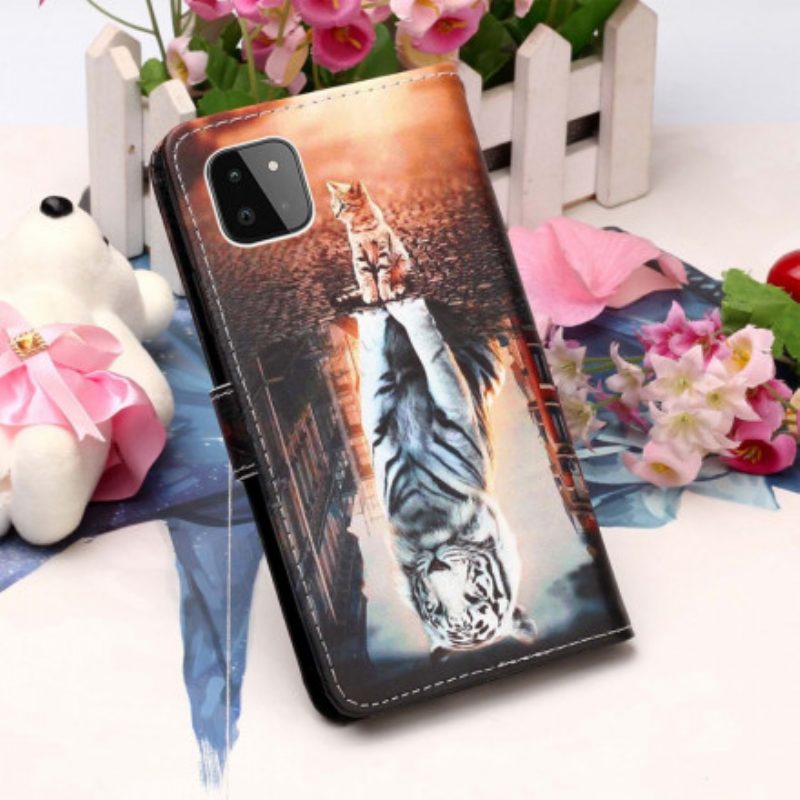 Custodia in pelle Samsung Galaxy A22 5G Gattino