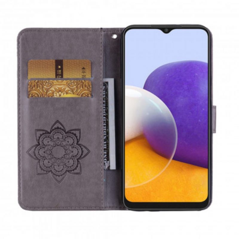 Custodia in pelle Samsung Galaxy A22 5G Gufo Mandala E Cordino