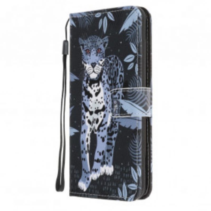 Custodia in pelle Samsung Galaxy A22 5G Leopardo Con Spalline