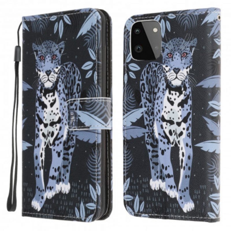 Custodia in pelle Samsung Galaxy A22 5G Leopardo Con Spalline