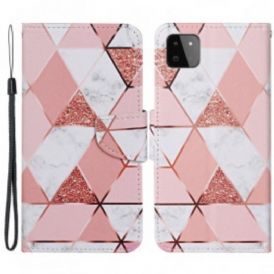 Custodia in pelle Samsung Galaxy A22 5G Marmo E Paillettes Con Cinturino