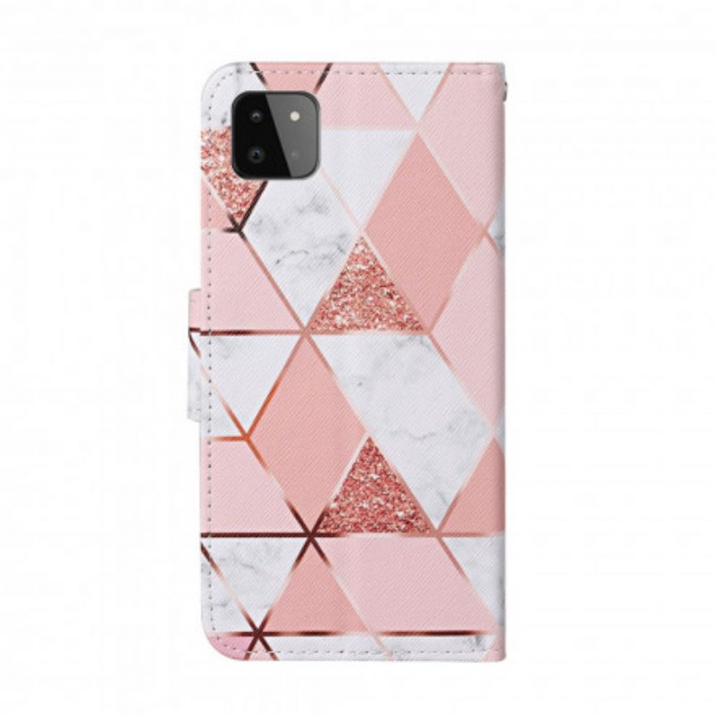 Custodia in pelle Samsung Galaxy A22 5G Marmo E Paillettes Con Cinturino