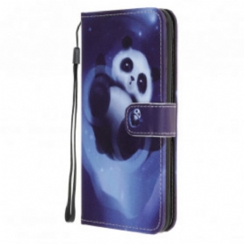 Custodia in pelle Samsung Galaxy A22 5G Panda Space Con Cordino
