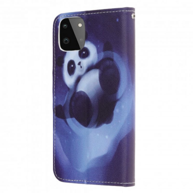 Custodia in pelle Samsung Galaxy A22 5G Panda Space Con Cordino