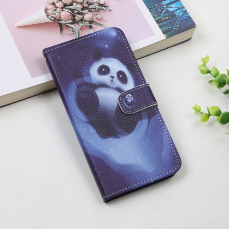 Custodia in pelle Samsung Galaxy A22 5G Panda Space Con Cordino