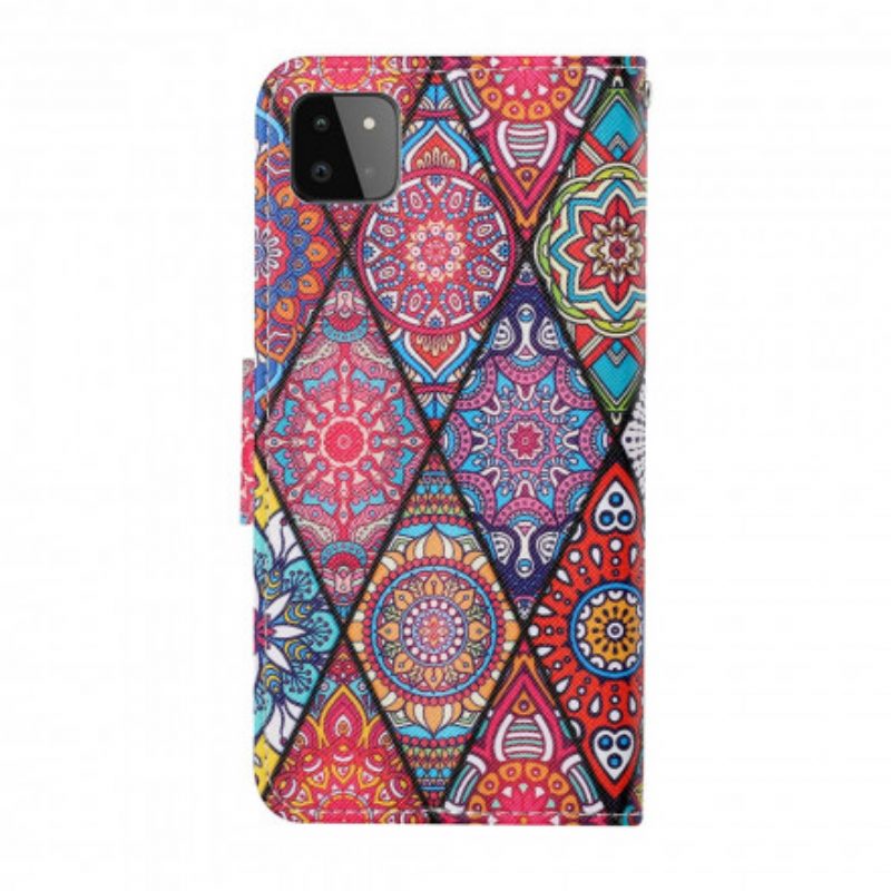 Custodia in pelle Samsung Galaxy A22 5G Patchwork Con Cordino