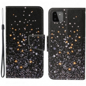 Custodia in pelle Samsung Galaxy A22 5G Stelle E Paillettes Con Cordino