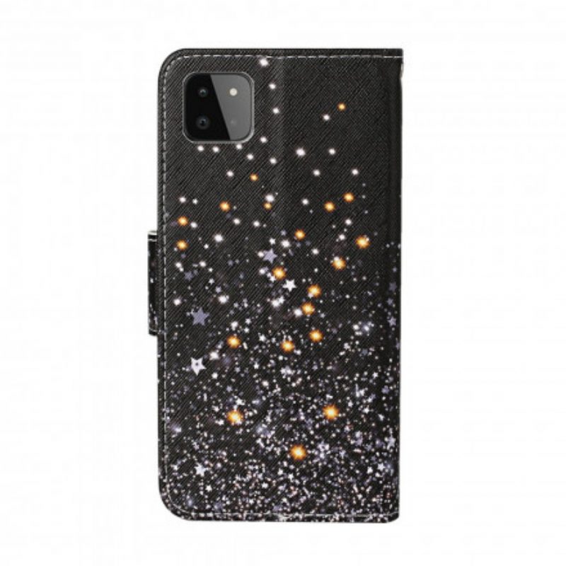 Custodia in pelle Samsung Galaxy A22 5G Stelle E Paillettes Con Cordino