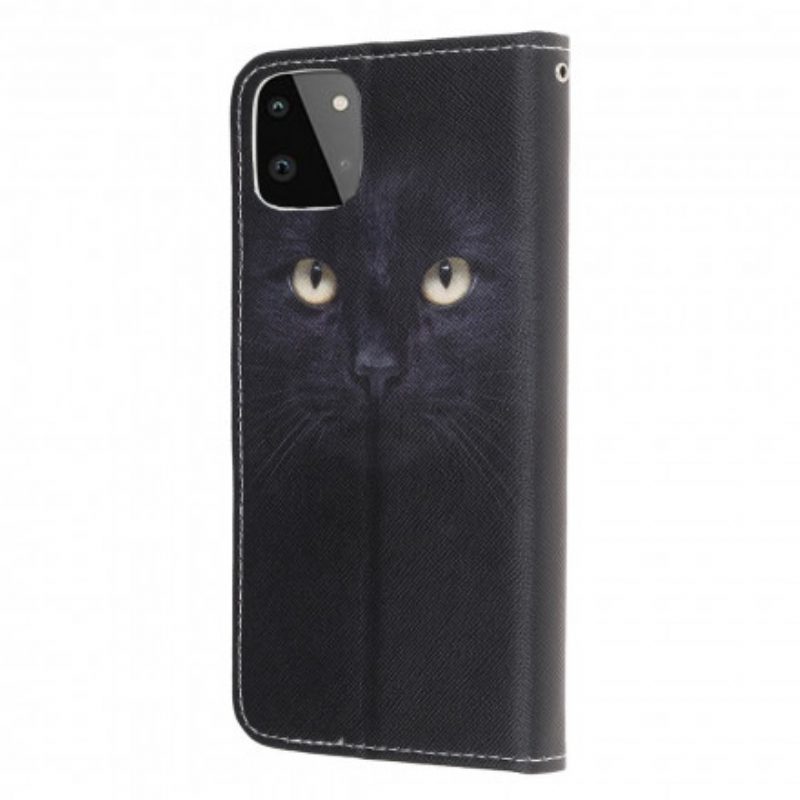 Custodia in pelle Samsung Galaxy A22 5G Strappy Occhi Di Gatto Nero