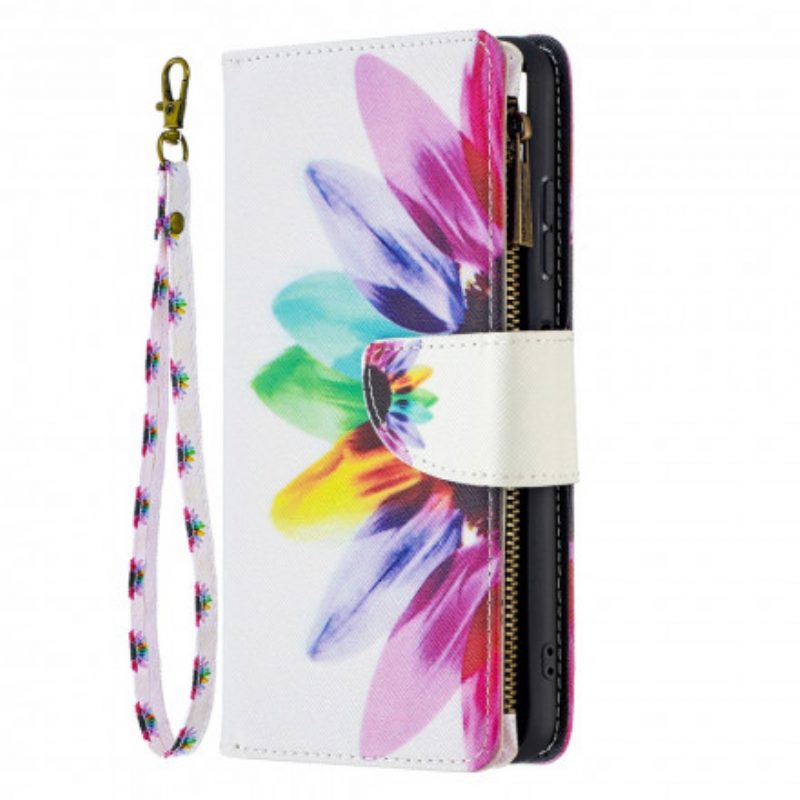 Custodia in pelle Samsung Galaxy A22 5G Tasca Con Zip A Fiore