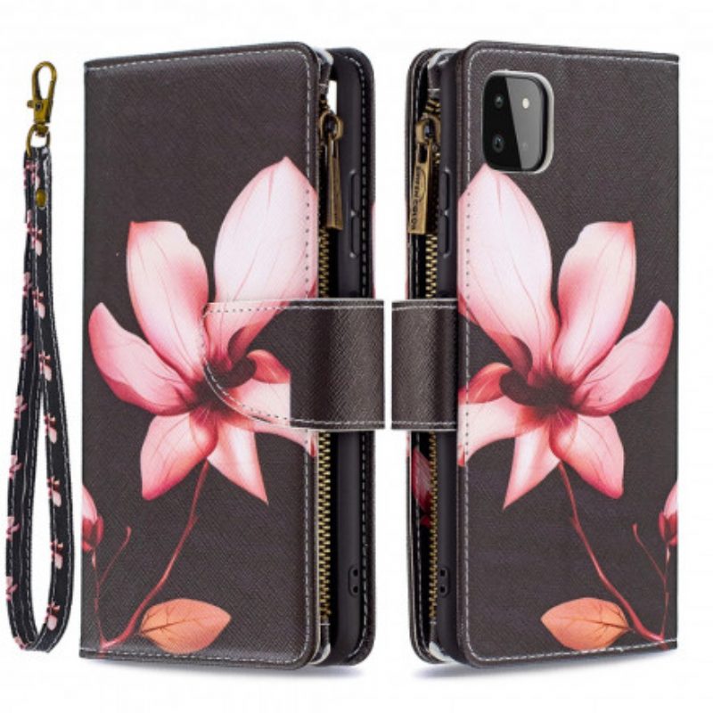 Custodia in pelle Samsung Galaxy A22 5G Tasca Con Zip A Fiore