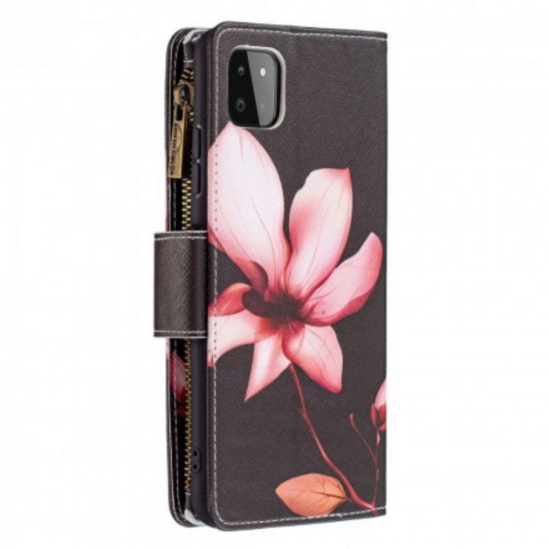 Custodia in pelle Samsung Galaxy A22 5G Tasca Con Zip A Fiore