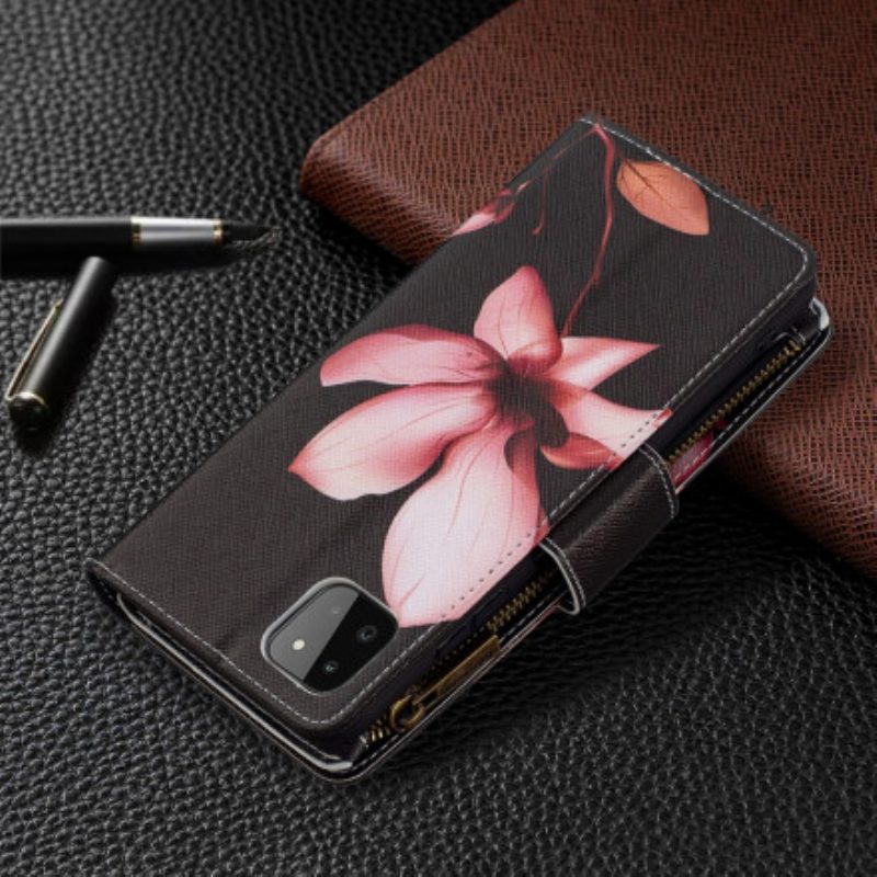 Custodia in pelle Samsung Galaxy A22 5G Tasca Con Zip A Fiore