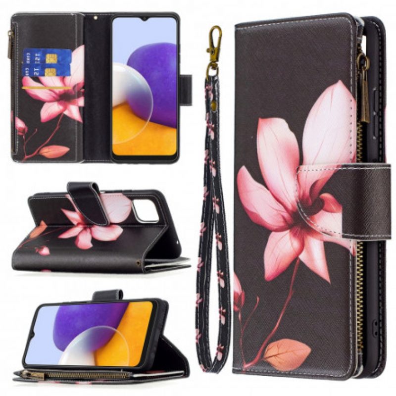 Custodia in pelle Samsung Galaxy A22 5G Tasca Con Zip A Fiore