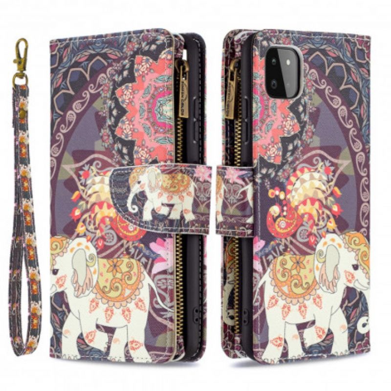 Custodia in pelle Samsung Galaxy A22 5G Tasca Con Zip A Forma Di Elefante