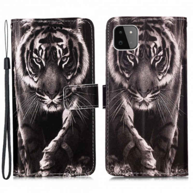 Custodia in pelle Samsung Galaxy A22 5G Tigre Notturna