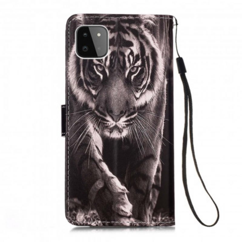 Custodia in pelle Samsung Galaxy A22 5G Tigre Notturna