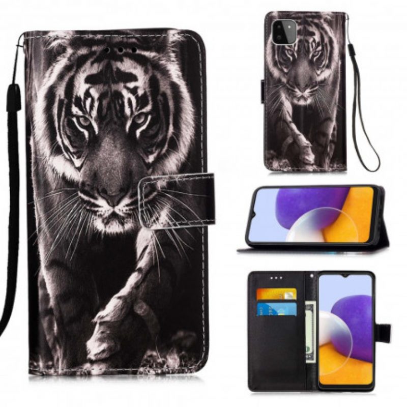 Custodia in pelle Samsung Galaxy A22 5G Tigre Notturna