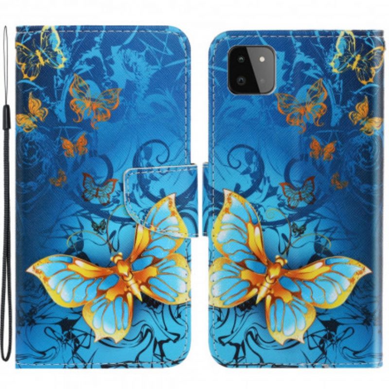 Custodia in pelle Samsung Galaxy A22 5G Variazioni Cinturino Farfalle