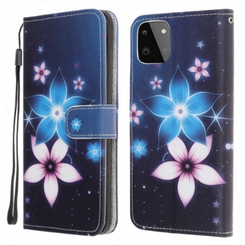 Folio Cover Samsung Galaxy A22 5G Cinturino Lunare Fiori