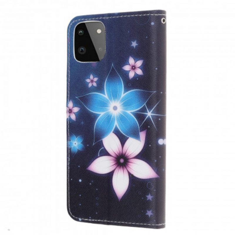 Folio Cover Samsung Galaxy A22 5G Cinturino Lunare Fiori