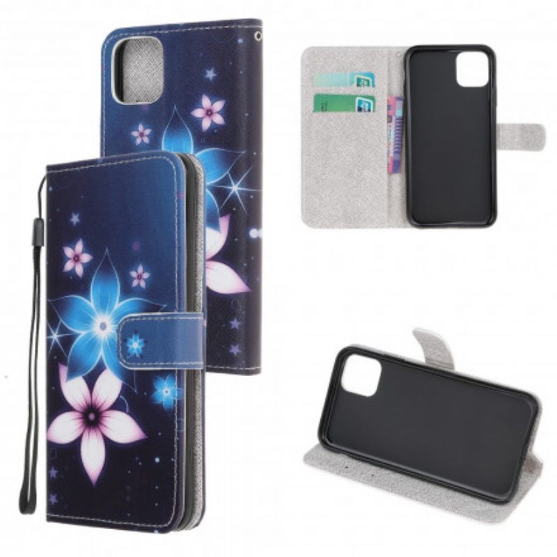 Folio Cover Samsung Galaxy A22 5G Cinturino Lunare Fiori