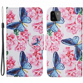 Folio Cover Samsung Galaxy A22 5G Cordino Floreale Con Farfalle