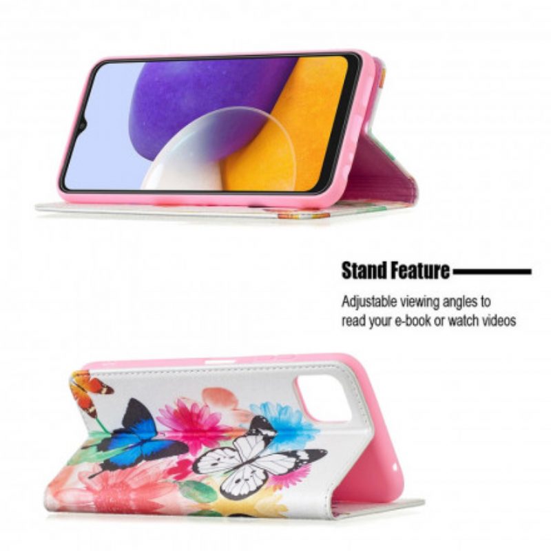 Folio Cover Samsung Galaxy A22 5G Custodia in pelle Farfalle Colorate