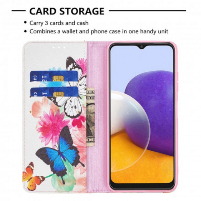 Folio Cover Samsung Galaxy A22 5G Custodia in pelle Farfalle Colorate