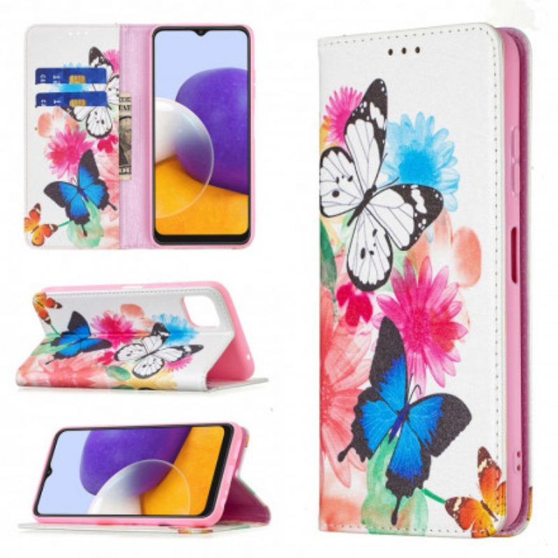 Folio Cover Samsung Galaxy A22 5G Custodia in pelle Farfalle Colorate