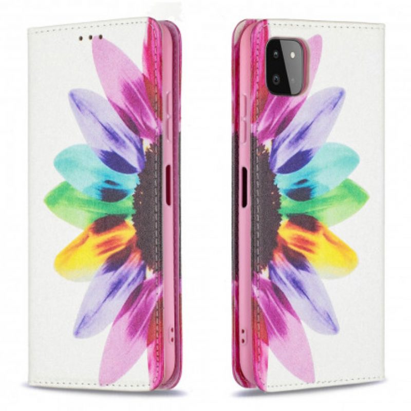 Folio Cover Samsung Galaxy A22 5G Custodia in pelle Fiore Dell'acquerello