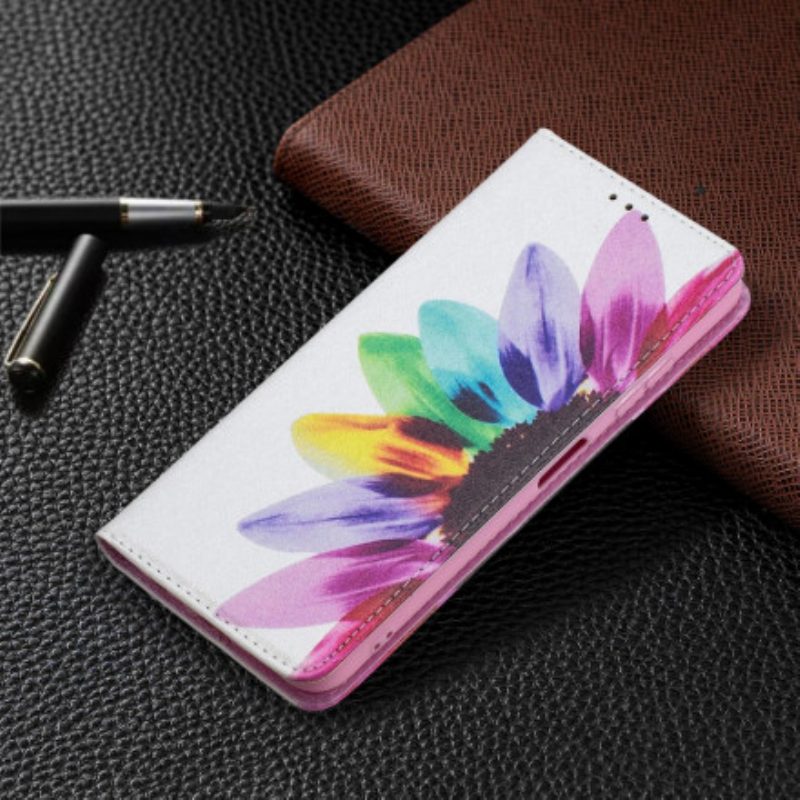 Folio Cover Samsung Galaxy A22 5G Custodia in pelle Fiore Dell'acquerello